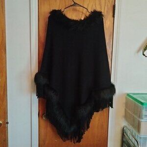 Black fur-lined wool cape
